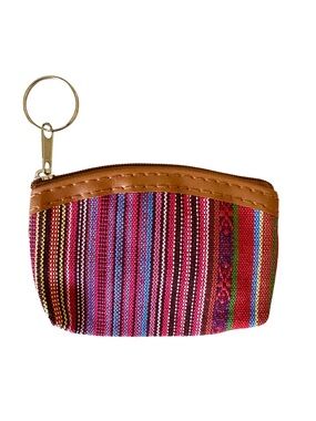 ⭐️ 5 for $25 Striped Woven Canvas Keyring Coin Pouch in Multicolor with Zipper